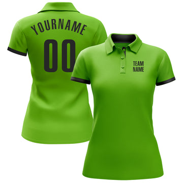 Custom Neon Green Black Performance Golf Polo Shirt