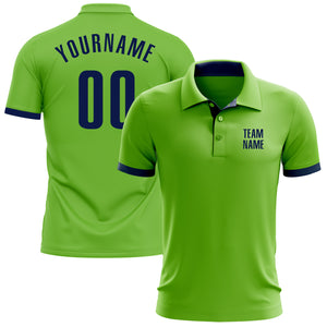 Custom Neon Green Navy Performance Golf Polo Shirt