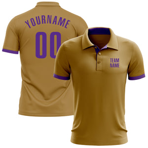 Custom Old Gold Purple Performance Golf Polo Shirt