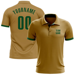 Custom Old Gold Green Performance Golf Polo Shirt