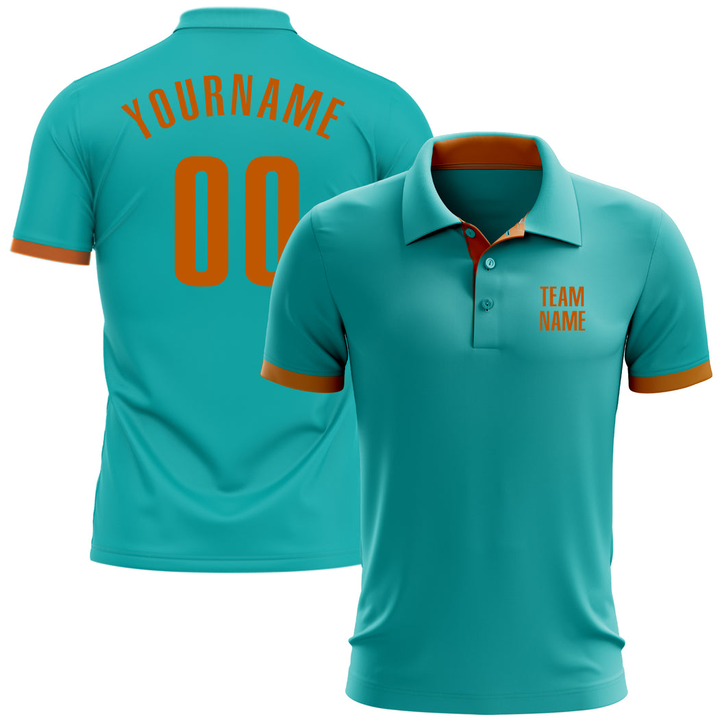 Custom Aqua Texas Orange Performance Golf Polo Shirt