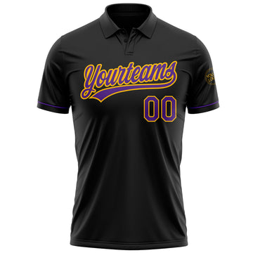 Custom Black Purple-Gold Performance Vapor Golf Polo Shirt