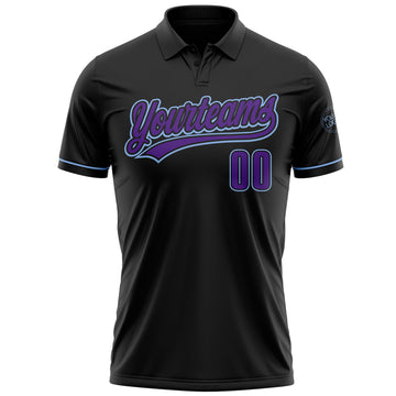 Custom Black Purple-Light Blue Performance Vapor Golf Polo Shirt