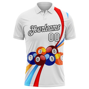 Custom White Black 3D Pattern Design Billiards Performance Golf Polo Shirt