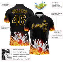 Load image into Gallery viewer, Custom Black Gold 3D Pattern Design Flame Bowling Performance Golf Polo Shirt
