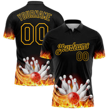 Load image into Gallery viewer, Custom Black Gold 3D Pattern Design Flame Bowling Performance Golf Polo Shirt
