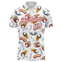 Load image into Gallery viewer, Custom White Red 3D Pattern Design Firely Bowling Performance Golf Polo Shirt
