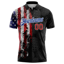 Load image into Gallery viewer, Custom Black Red-Royal 3D Pattern Design Golf Ball American Flag Performance Golf Polo Shirt
