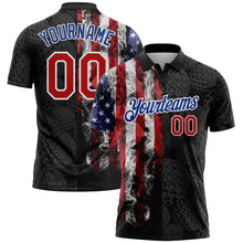 Load image into Gallery viewer, Custom Black Red-Royal 3D Pattern Design Golf Ball American Flag Performance Golf Polo Shirt
