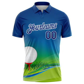 Custom Royal White 3D Pattern Design Golf Ball Performance Golf Polo Shirt