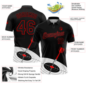 Custom Black Red 3D Pattern Design Dart Board Target Performance Golf Polo Shirt