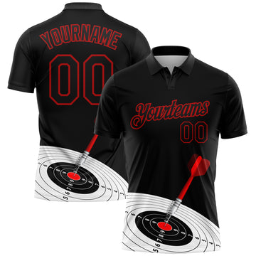 Custom Black Red 3D Pattern Design Dart Board Target Performance Golf Polo Shirt