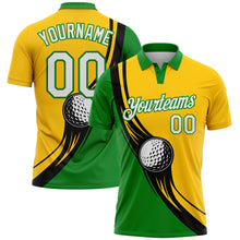 Load image into Gallery viewer, Custom Yellow White-Grass Green 3D Pattern Design Golf Ball Performance Golf Polo Shirt
