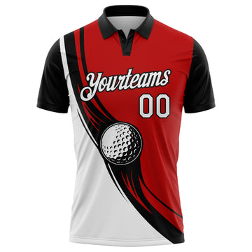 Custom Red White-Black 3D Pattern Design Golf Ball Performance Golf Polo Shirt