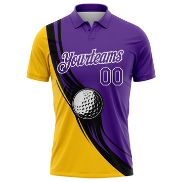 Custom Purple Yellow-Black 3D Pattern Design Golf Ball Performance Golf Polo Shirt