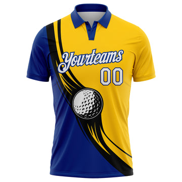 Custom Yellow White Royal-Black 3D Pattern Design Golf Ball Performance Golf Polo Shirt