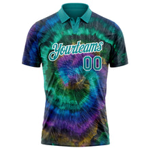 Load image into Gallery viewer, Custom Tie Dye Teal-White 3D Performance Golf Polo Shirt
