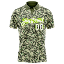 Load image into Gallery viewer, Custom Green White-Neon Green 3D Pattern Design Dollar Performance Golf Polo Shirt
