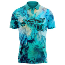 Load image into Gallery viewer, Custom Tie Dye Teal-Black 3D Performance Golf Polo Shirt
