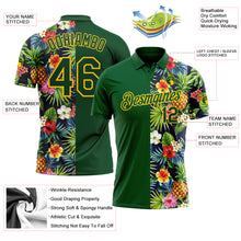 Load image into Gallery viewer, Custom Green Yellow 3D Pattern Design Tropical Pattern With Pineapples Palm Leaves And Flowers Performance Golf Polo Shirt
