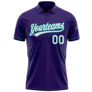 Custom Purple White-Teal Performance Vapor Golf Polo Shirt