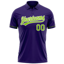 Load image into Gallery viewer, Custom Purple Neon Green-White Performance Vapor Golf Polo Shirt
