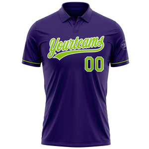 Custom Purple Neon Green-White Performance Vapor Golf Polo Shirt