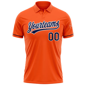 Custom Orange Navy-White Performance Vapor Golf Polo Shirt