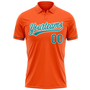 Custom Orange Teal-White Performance Vapor Golf Polo Shirt