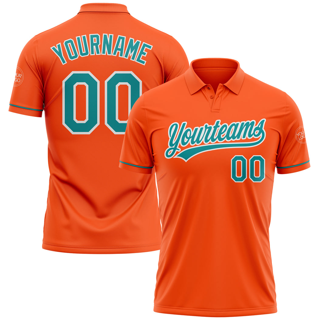 Custom Orange Teal-White Performance Vapor Golf Polo Shirt