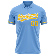 Load image into Gallery viewer, Custom Light Blue Yellow-White Performance Vapor Golf Polo Shirt

