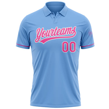 Custom Light Blue Pink-White Performance Vapor Golf Polo Shirt