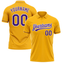 Load image into Gallery viewer, Custom Gold Purple-White Performance Vapor Golf Polo Shirt
