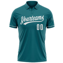 Load image into Gallery viewer, Custom Teal White Performance Vapor Golf Polo Shirt
