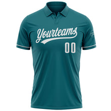 Load image into Gallery viewer, Custom Teal White Performance Vapor Golf Polo Shirt
