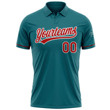Load image into Gallery viewer, Custom Teal Red-White Performance Vapor Golf Polo Shirt
