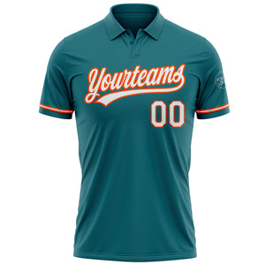 Custom Teal White-Orange Performance Vapor Golf Polo Shirt