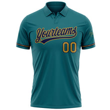 Load image into Gallery viewer, Custom Teal Old Gold-Navy Performance Vapor Golf Polo Shirt
