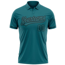 Load image into Gallery viewer, Custom Teal Black Performance Vapor Golf Polo Shirt
