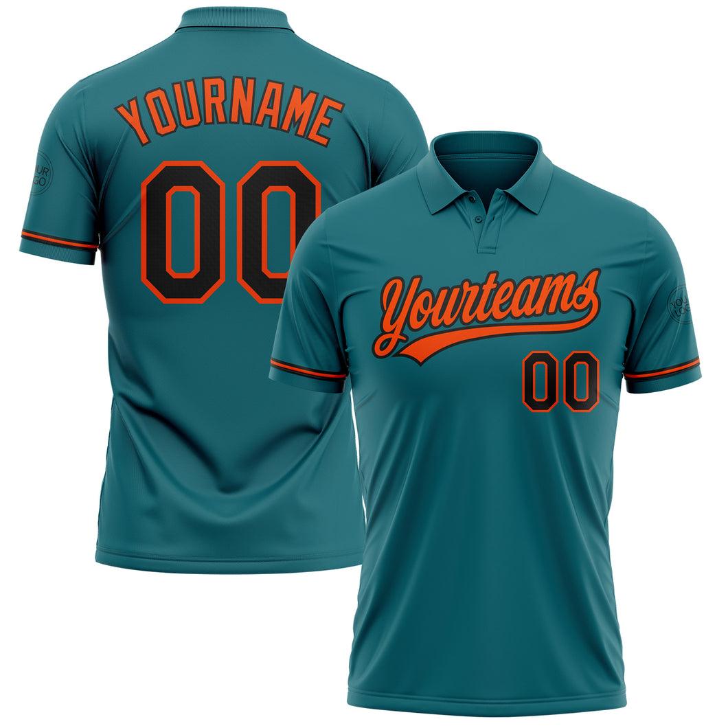 Custom Teal Black-Orange Performance Vapor Golf Polo Shirt