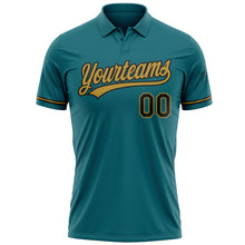 Load image into Gallery viewer, Custom Teal Black-Old Gold Performance Vapor Golf Polo Shirt

