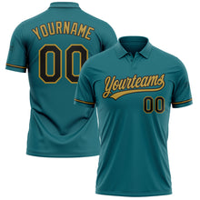 Load image into Gallery viewer, Custom Teal Black-Old Gold Performance Vapor Golf Polo Shirt

