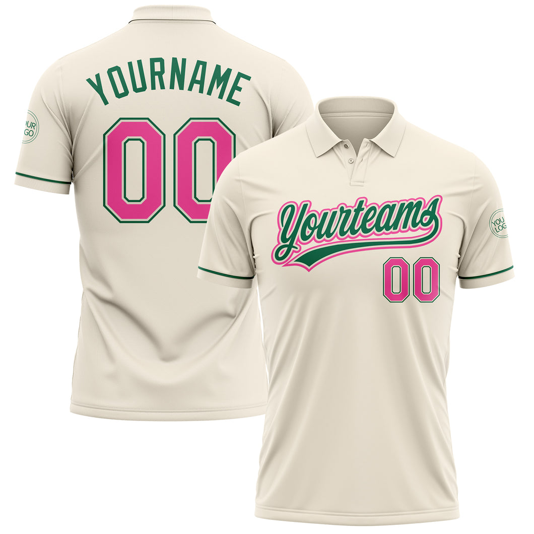 Custom Cream Pink-Kelly Green Performance Vapor Golf Polo Shirt