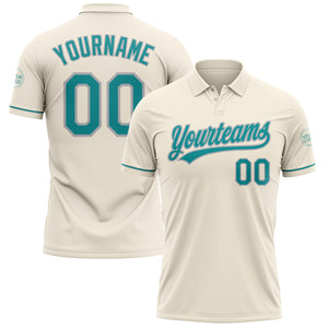 Custom Cream Teal-Gray Performance Vapor Golf Polo Shirt