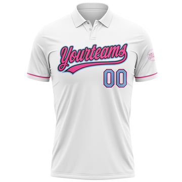 Custom White Light Blue Black-Pink Performance Vapor Golf Polo Shirt