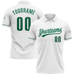 Custom White Kelly Green Performance Vapor Golf Polo Shirt