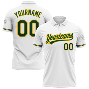 Custom White Green-Yellow Performance Vapor Golf Polo Shirt