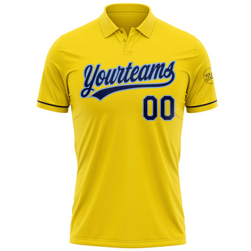 Custom Yellow Navy-Light Blue Performance Vapor Golf Polo Shirt