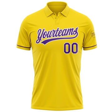 Custom Yellow Purple-White Performance Vapor Golf Polo Shirt