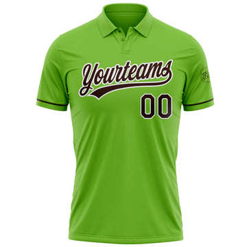 Custom Neon Green Brown-White Performance Vapor Golf Polo Shirt